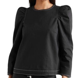 ULLA JOHNSON navy puff sleeve top, size small